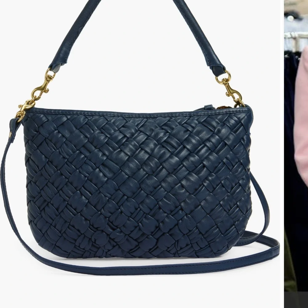 CLARE V Petite Moyen Woven Leather Navy EUC - Picture 5 of 6